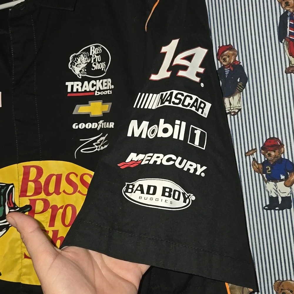 Nascar Bass Pro Shops JH Design Black Racing Camo Button Shirt Mens 2xl